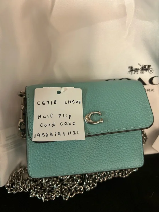 Coach Small Pebbled Leather Crossbody in Aqua & card case that can be worn alone - Picture 4 of 10
